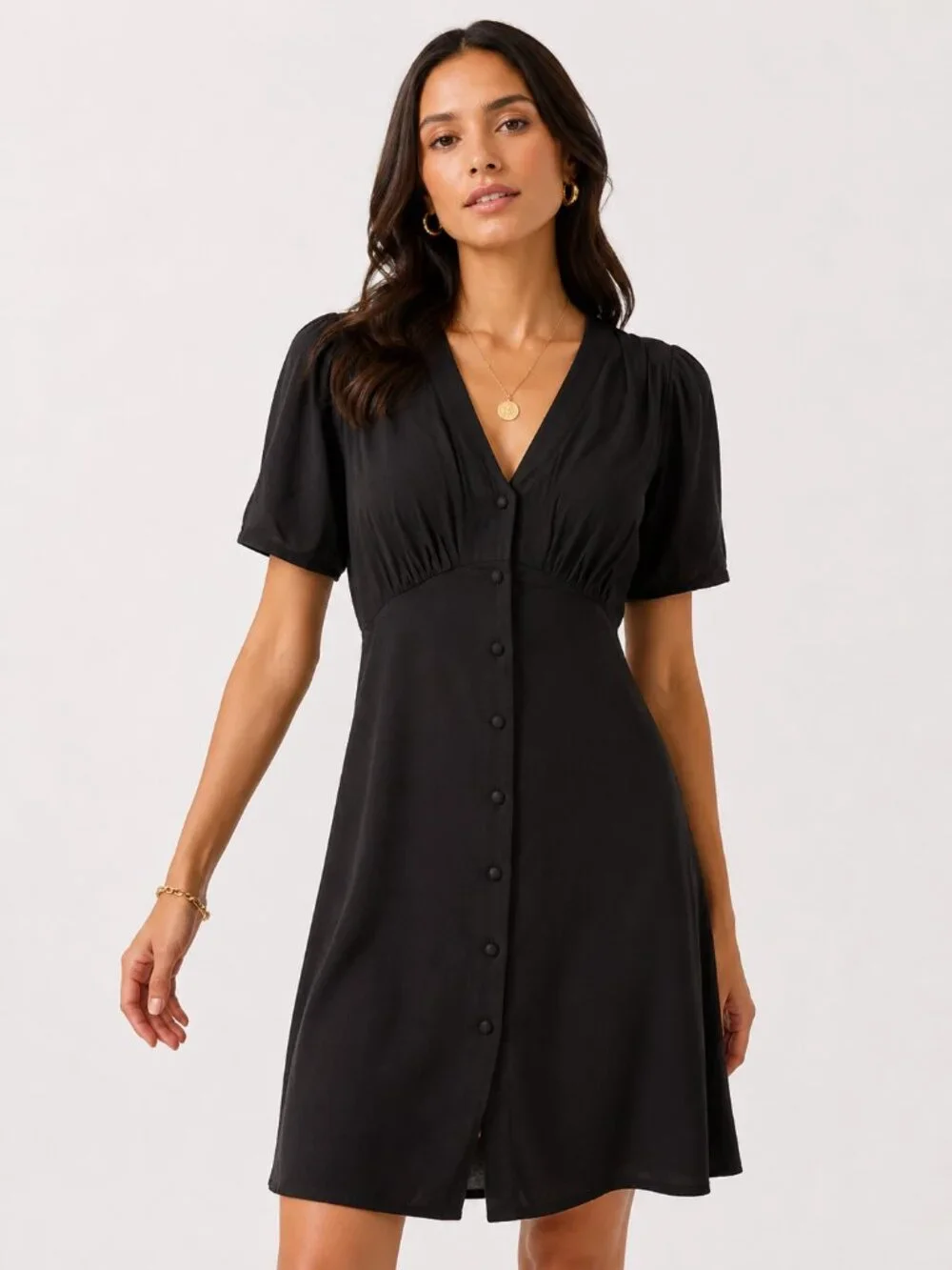 OLD NAVY Button Down Crepe Mini Dress Black Small NWT - Picture 1 of 10